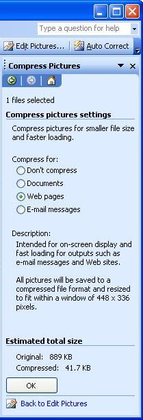 Compress pictures taskbar